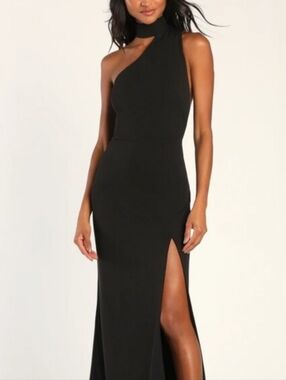 Lulus Black Asymmetrical Cutout Halter Maxi Dress Size M